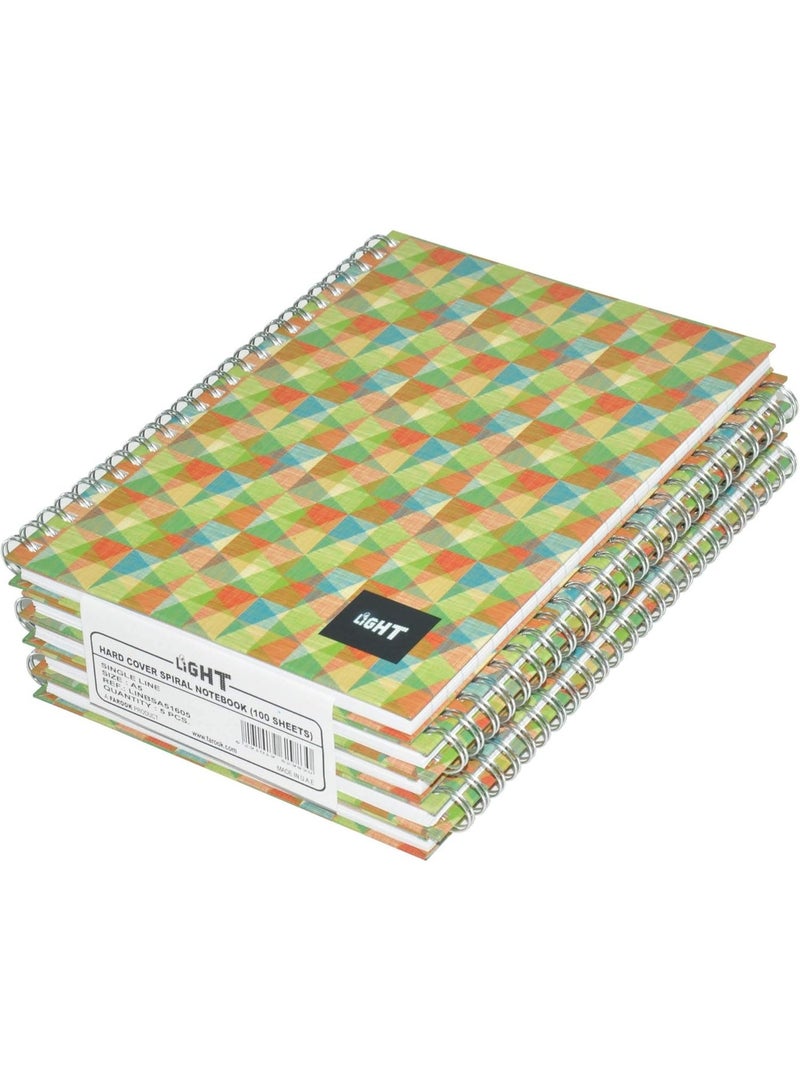 FIS 5-Piece Light Spiral Hard Cover Notebook, Single Ruled, (100 Sheets), A5 Size - LINBSA51605 - Image 1